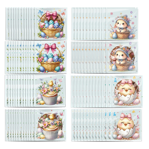 100Pcs Cartoon Easter Gift Bags Zippered Clear Plastic Candy-N2