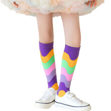 Upgrades Elastic Children Socks Rainbow Colored Stripes-Purple