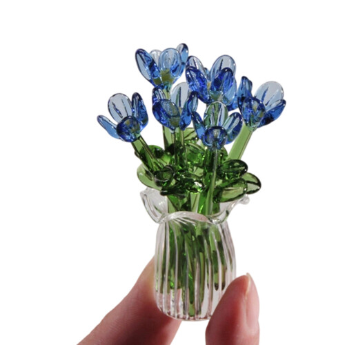 Handcraft Crystal Flower Statue Ornaments Artificial-Navy Blue