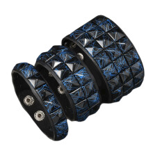 Bracelets Punk unisexes en cuir à Rivets carrés foncés, 3-J
