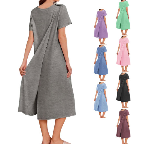 Robe d'hôpital avec bouton-pression, robe de récupération-M rose 1