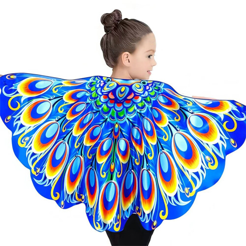 Easy Wear Childrens Cape Feather Design Safe Shawl-Blue