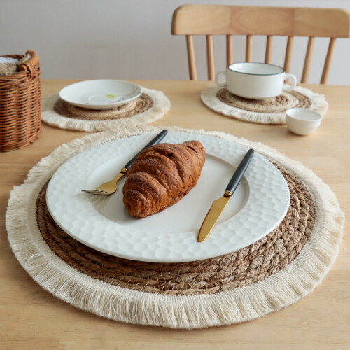 Napperon rond en coton à pompons style japonais, 38 cm 1