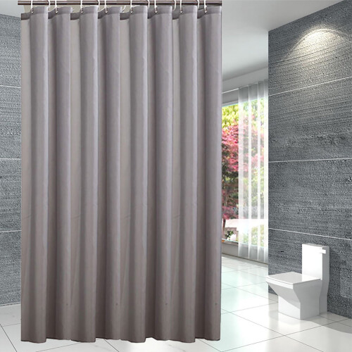 Light Grey Polyester Shower Curtain & Liner Set 100 x 180 cm 1