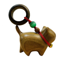 Elegant Wooden Cats Statue with Distinctive Eyes Desktop-Green