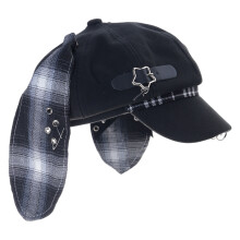 Unisex donkere baret Cabbie hoed lang oor metalen-zwart en wit