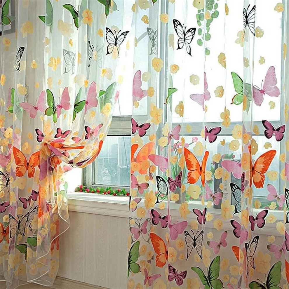Butterfly Print Sheer Voile Curtains 2 pcs 100 x 200 cm