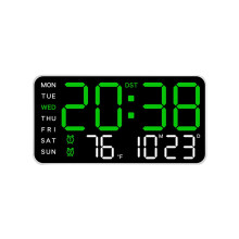 Green LED Digital Wall Clock with Alarm, Calendar &