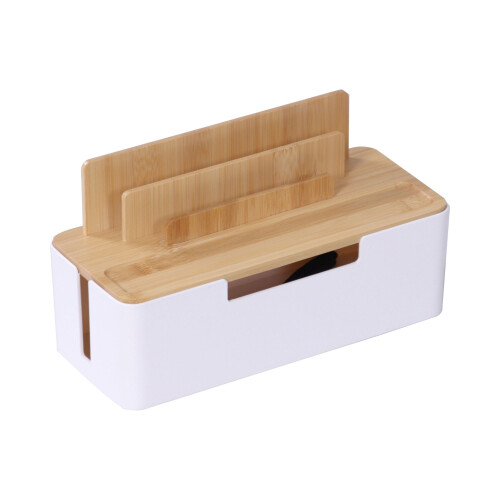 Bamboo Cable Organizer Box with Phone & Tablet Holders