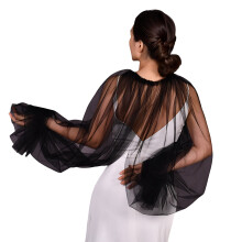 Cream Wedding Arm Cover Light Tulle Flared Sleeve Bridal-Black