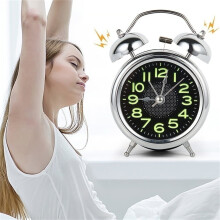 Twin Bell Alarm Clock with Loud Ring, Metal Case, Silent