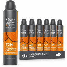 6 x 250ml Dove + Care Men 72h Protection Sandalwood & Vanilla Deodorant Spray