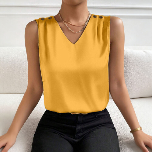 Women's Silk  Sleeveless V-Neck Casual  Basic-White XXL 1