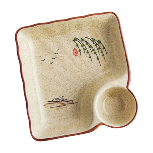 Hand-Painted Ceramic Dumpling Plate Set with Vinegar-Willow