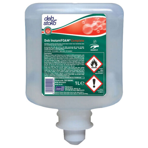 Deb Stoko DIS1000ML InstantFOAM Complete Alcohol-Based Hand Sanitiser 1L