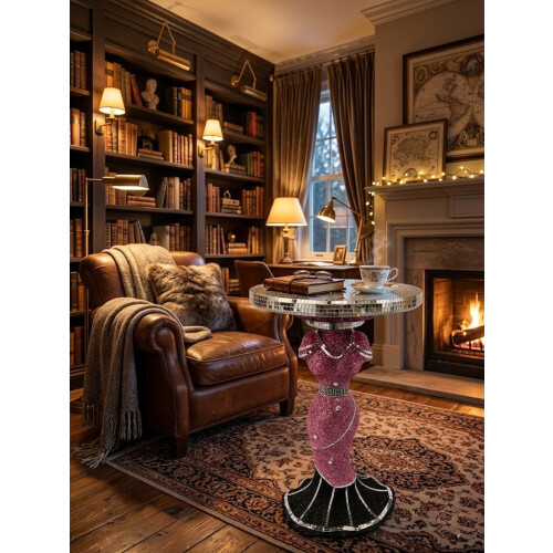 Pink Black Crystal Side Table 60cm Luxury Decor 1