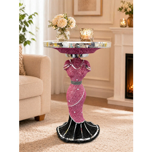 Pink Black Crystal Side Table 60cm Luxury Decor