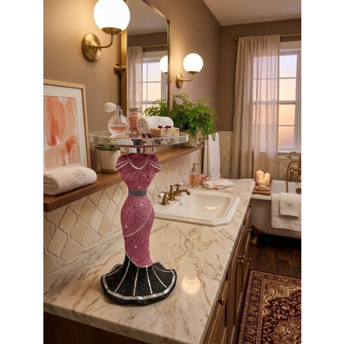 Pink Black Crystal Side Table 60cm Luxury Decor 2