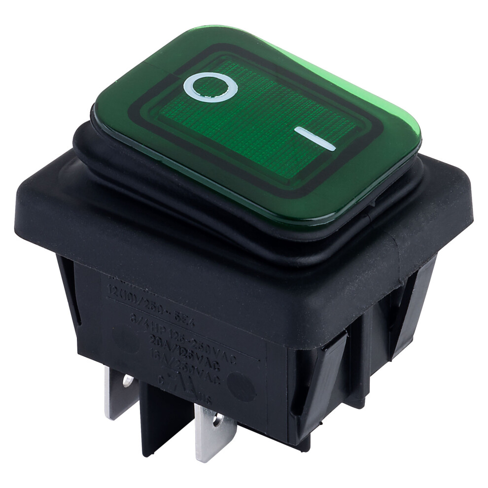 R-Tech 522776 Ip65 Rocker Switch Dpst Off-On 250V Ac 16A Green 5053556003037