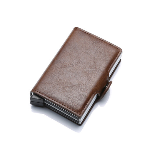 RFID wallet with pop-up function in faux leather - dark brown_Surprise Gift