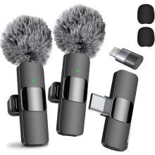 2024 Professionele draadloze dasspeldmicrofoon 2-pack met ruisonderdrukking, kristalheldere opname en USB-C-aansluiting, compatibel met iPhone 15 Pro