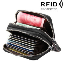Black wallet in cowhide leather with RFID protection and many practical compartments_Surprise Gift