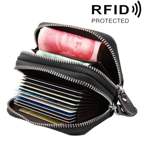 Black wallet in cowhide leather with RFID protection and many practical compartments_Surprise Gift