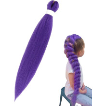 Paars gevlochten haar, voorgerekt, 50 cm (20 inch), geschikt voor podium, feest, Halloweenkostuum, cosplay, verrassingscadeau