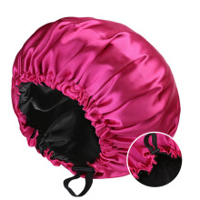 Women's Satin Night Cap, Double Layer, Adjustable Buttons, compatible Beauty and Hair Styling Rose-red+Black_Adjustable/Rose-red+Black_Surprise Gift
