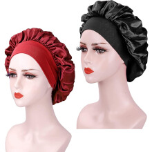 Set of 2 Satin Night Caps, Silk Night Caps, Satin Night Caps, Night Caps compatible Women (black + burgundy)_Surprise Gift