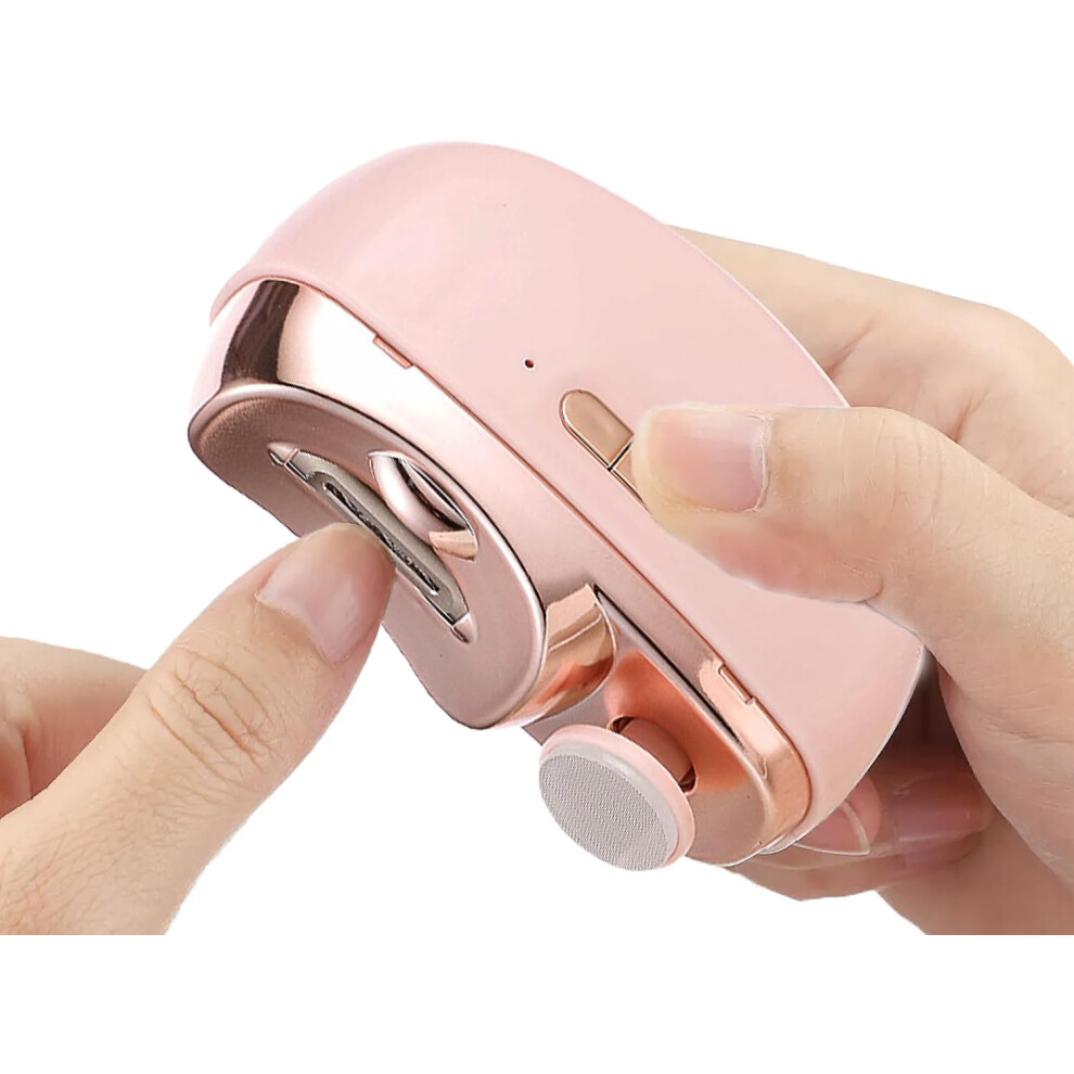Electric Nail Clipper, Nail File with Light and 2 Speeds, Rechargeable Safety Nail Scissors compatible Caregivers, Elderly, Children_pink_Surprise Gi