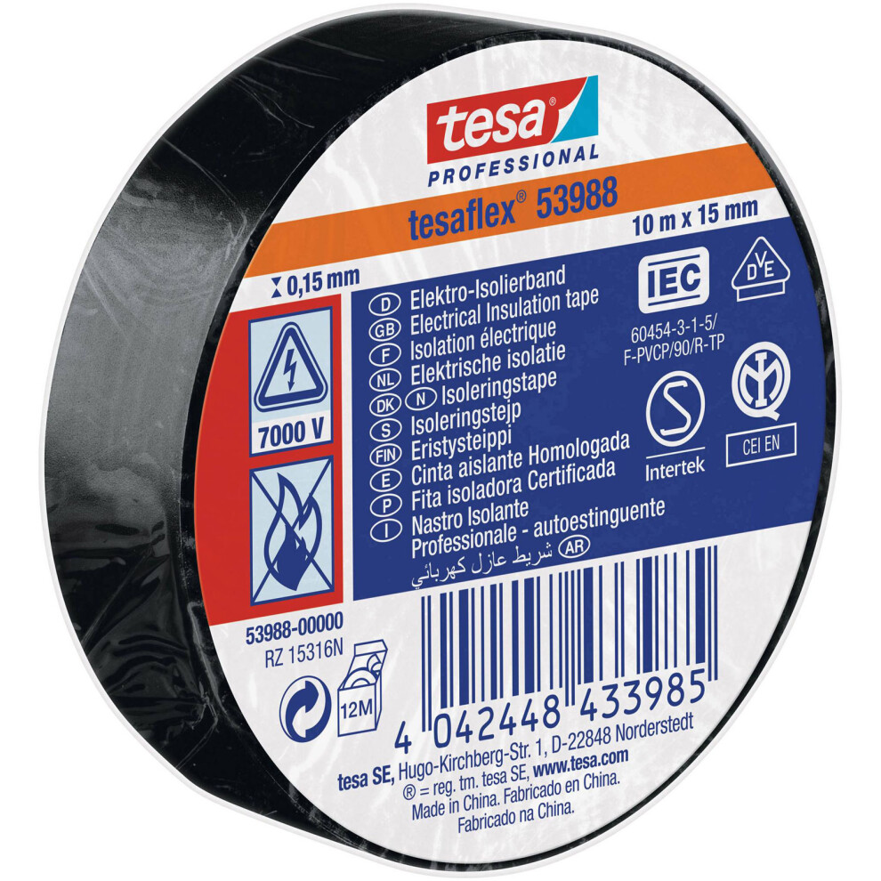 Tesa 53988-00000-01 Professional Pvc Electrical Insulation Tape 15Mm X 10M - Blk 4042448433985