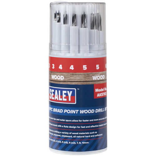 Sealey Sealey AK5703 Brad Point Wood Drill Bit Set 11pc