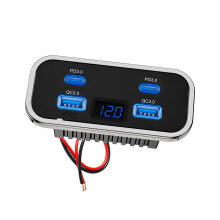 Double USB PD QC3.0 Chargers Socket 4 Ports Voltmeter Display