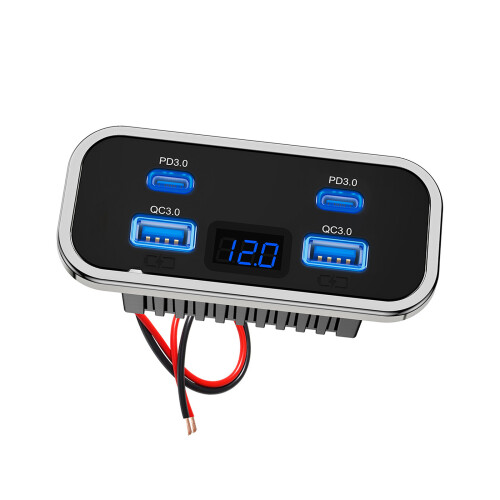 Double USB PD QC3.0 Chargers Socket 4 Ports Voltmeter Display