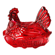 Crystal Glass Chicken Shape Candy Dish,Retro Candy Bowl-Red