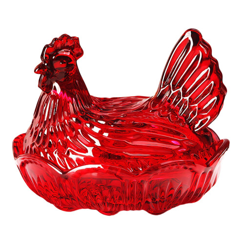 Crystal Glass Chicken Shape Candy Dish,Retro Candy Bowl-Red