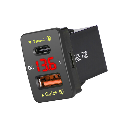 Type-C USB Car Cellphone Charging Port with Voltmeter-red light