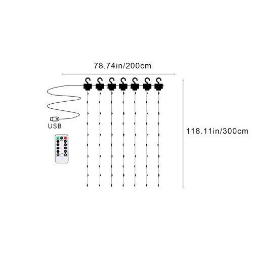 Orange LED Copper Curtain Lights USB Remote 3x2m 2