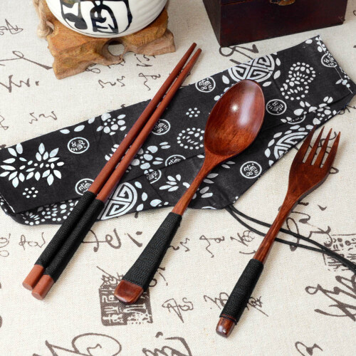 Wooden Chopsticks, Spoon & Fork Set 3-Piece 1