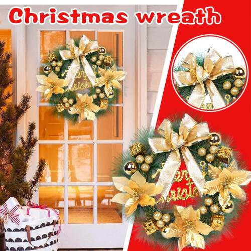 Pre-Lit Blue and White Pine Wreath with Ornaments 1