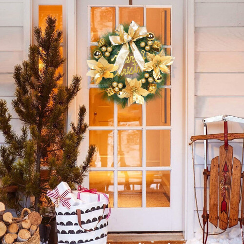Pre-Lit Blue and White Pine Wreath with Ornaments 2