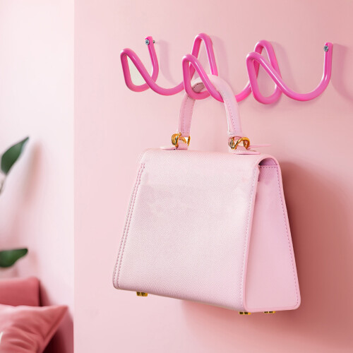 Waved Designs Metal Wall Hook With 3 Sturdy Hooks For-Pink 1