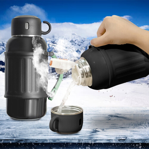 Sort termokande i rustfrit stål 1000 ml 1