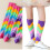 Kids Long Socks Vibrant Rainbow Stripes Comfortable Elastic-Red 3