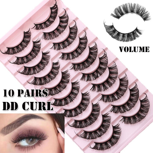 10 ζευγάρια ψεύτικες βλεφαρίδες 3D Mink DD Curl Russian_Δώρο έκπληξη 1