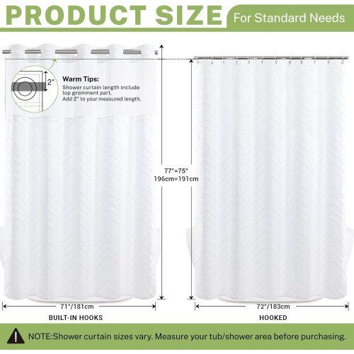 No Hook Shower Curtain Set with Snap-On Liner, Tufted