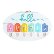 Deurhanger met zomerse ijslolly-print – Houten welkomstbordje, 1 stuk