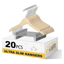 12 inch slim wooden kids hangers with clips 20 pack