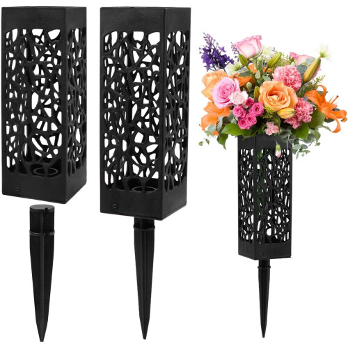 2-Pack Square Cemetery Flower Holder with Drainage & Long